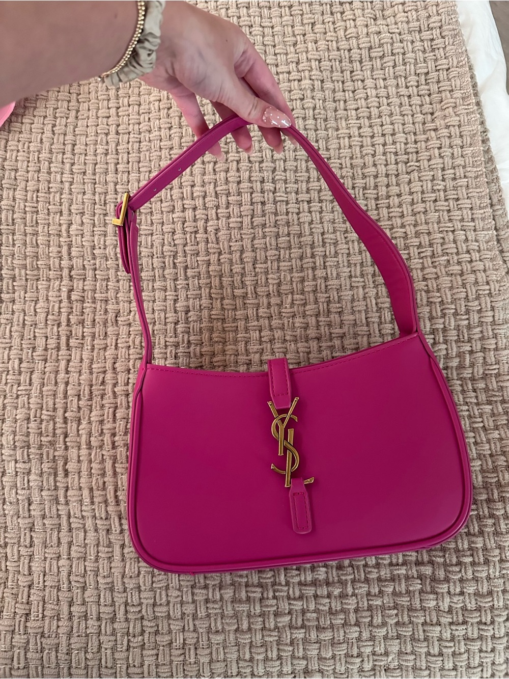 Monogram Pink Leather Shoulder Bag